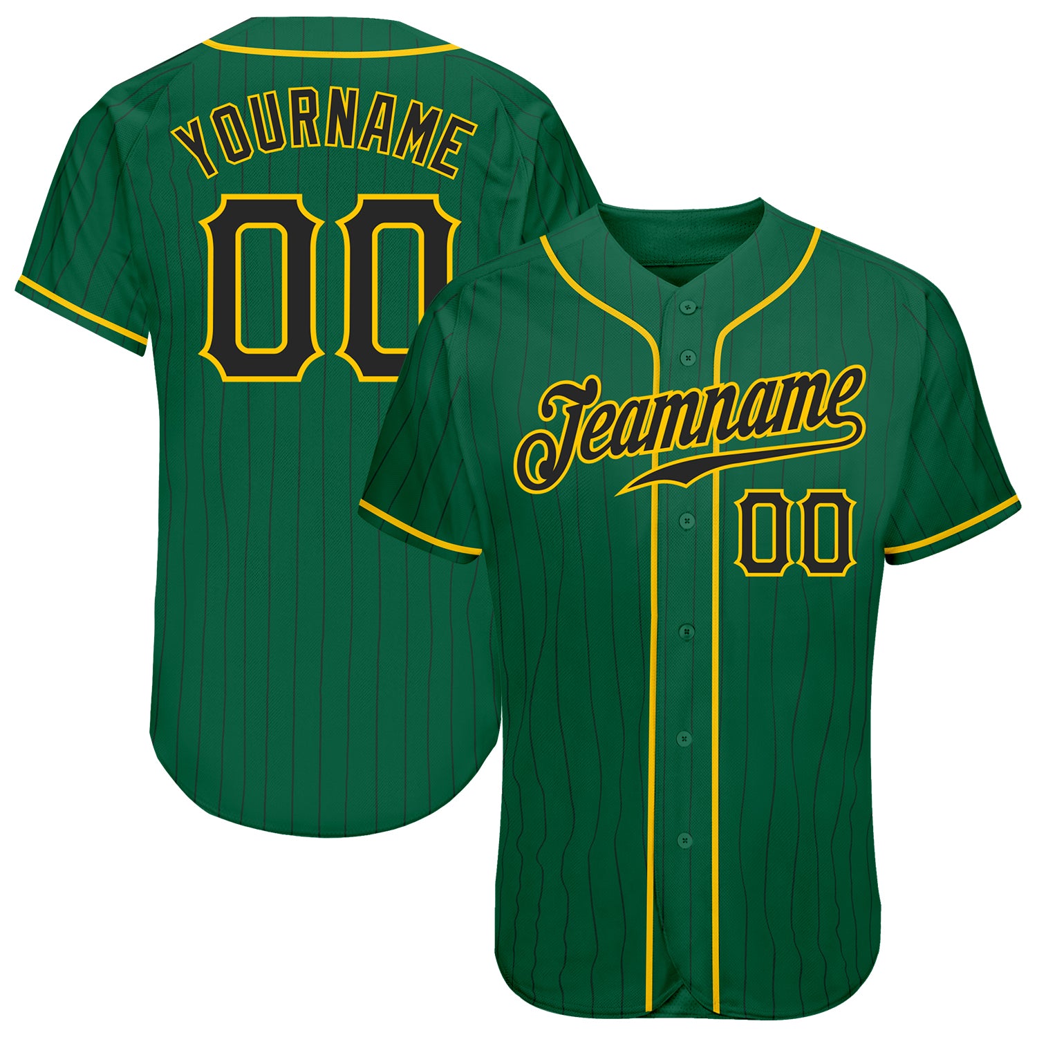 Personalized Authentic Baseball Jersey Custom Name Number Kelly Green Black Pinstripe Black-Gold Personalized Kelly Green