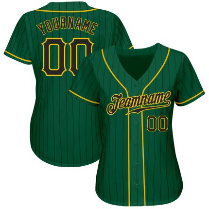 Personalized Authentic Baseball Jersey Custom Name Number Kelly Green Black Pinstripe Black-Gold Personalized Kelly Green