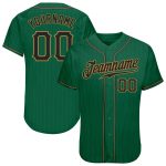 Custom Name and Number Authentic Baseball Jersey in Kelly Green and Black Pinstripe with Old Gold Accents Personalized Kelly
