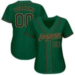 Custom Name and Number Authentic Baseball Jersey in Kelly Green and Black Pinstripe with Old Gold Accents Personalized Kelly
