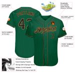 Custom Name and Number Authentic Baseball Jersey in Kelly Green and Black Pinstripe with Old Gold Accents Personalized Kelly