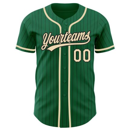 Personalized Black Pinstripe Baseball Jersey with Custom Name & Number, Kelly Green City Design, Authentic Team Gear Personalized