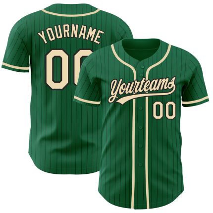 Personalized Black Pinstripe Baseball Jersey with Custom Name & Number, Kelly Green City Design, Authentic Team Gear Personalized