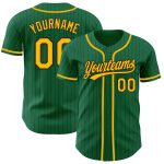 Custom Name and Number Authentic Baseball Jersey in Kelly Green with Black Pinstripes and Gold Accents - Personalized Team Apparel