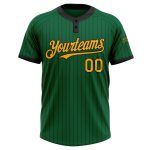 Custom Name and Number Softball Jersey - Personalized Unisex Two-Button Kelly Green Black Pinstripe Personalized Kelly Green