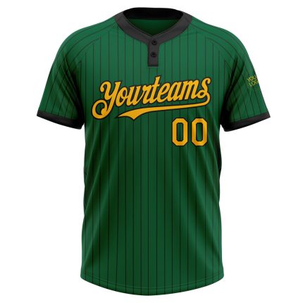 Custom Name and Number Softball Jersey - Personalized Unisex Two-Button Kelly Green Black Pinstripe Personalized Kelly Green