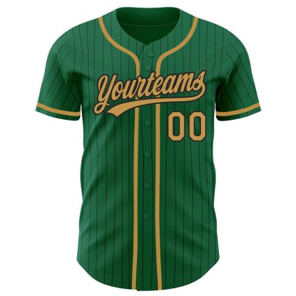 Custom Name and Number Kelly Green Black Pinstripe Old Gold Baseball Jersey - Personalized Authentic Team Jersey Personalized