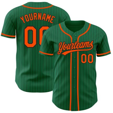 Custom Name and Number Authentic Baseball Jersey - Personalized Kelly Green Black Pinstripe Design Personalized Kelly Green