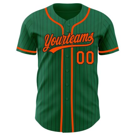 Custom Name and Number Authentic Baseball Jersey - Personalized Kelly Green Black Pinstripe Design Personalized Kelly Green
