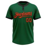 Custom Two-Button Unisex Softball Jersey, Personalized Team Name & Number, Kelly Green with Black Pinstripe and Orange Trim