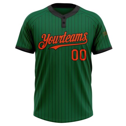 Custom Two-Button Unisex Softball Jersey, Personalized Team Name & Number, Kelly Green with Black Pinstripe and Orange Trim