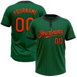 Custom Two-Button Unisex Softball Jersey, Personalized Team Name & Number, Kelly Green with Black Pinstripe and Orange Trim
