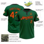 Custom Two-Button Unisex Softball Jersey, Personalized Team Name & Number, Kelly Green with Black Pinstripe and Orange Trim