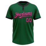 Custom Name and Number Unisex Softball Jersey - Kelly Green with Black Pinstripe and Pink Two-Button Design Personalized
