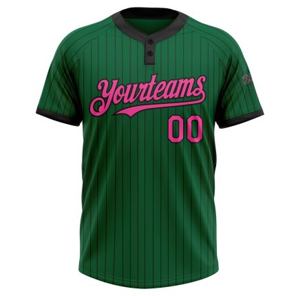 Custom Name and Number Unisex Softball Jersey - Kelly Green with Black Pinstripe and Pink Two-Button Design Personalized