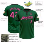 Custom Name and Number Unisex Softball Jersey - Kelly Green with Black Pinstripe and Pink Two-Button Design Personalized