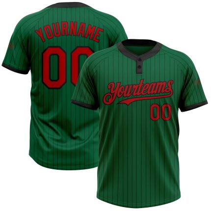 Custom Name and Number Unisex Softball Jersey - Personalized Kelly Green Black Pinstripe Two-Button Design Personalized Kelly