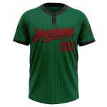Custom Name and Number Unisex Softball Jersey - Personalized Kelly Green Black Pinstripe Two-Button Design Personalized Kelly
