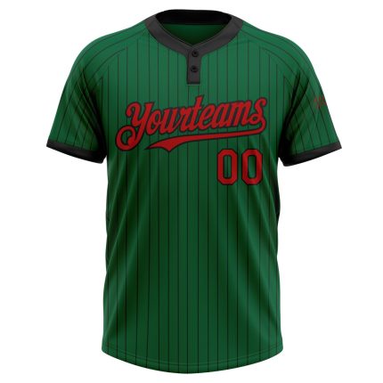 Custom Name and Number Unisex Softball Jersey - Personalized Kelly Green Black Pinstripe Two-Button Design Personalized Kelly