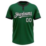 Custom Name and Number Two-Button Unisex Softball Jersey - Kelly Green Black Pinstripe Personalized Kelly Green Black Pinstripe