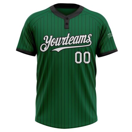 Custom Name and Number Two-Button Unisex Softball Jersey - Kelly Green Black Pinstripe Personalized Kelly Green Black Pinstripe