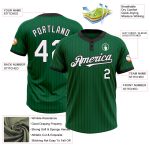 Custom Name and Number Two-Button Unisex Softball Jersey - Kelly Green Black Pinstripe Personalized Kelly Green Black Pinstripe