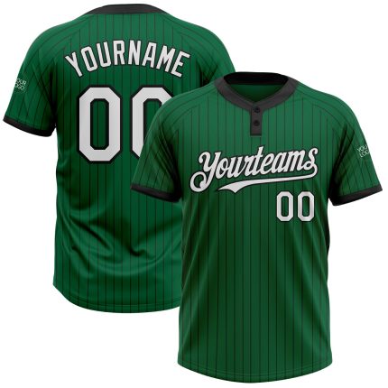 Custom Name and Number Two-Button Unisex Softball Jersey - Kelly Green Black Pinstripe Personalized Kelly Green Black Pinstripe