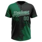 Custom Softball Jersey with Personalized Name & Number, Unisex, 3D Pattern, Kelly Green & Black-White Brush Stroke Design