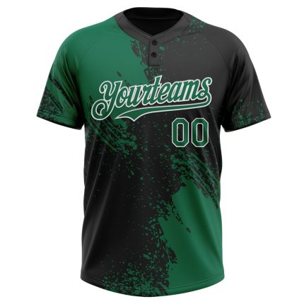 Custom Softball Jersey with Personalized Name & Number, Unisex, 3D Pattern, Kelly Green & Black-White Brush Stroke Design
