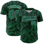 Customizable 3D Pattern Baseball Jersey in Kelly Green and Black-White with Abstract Design - Personalized Name and Number