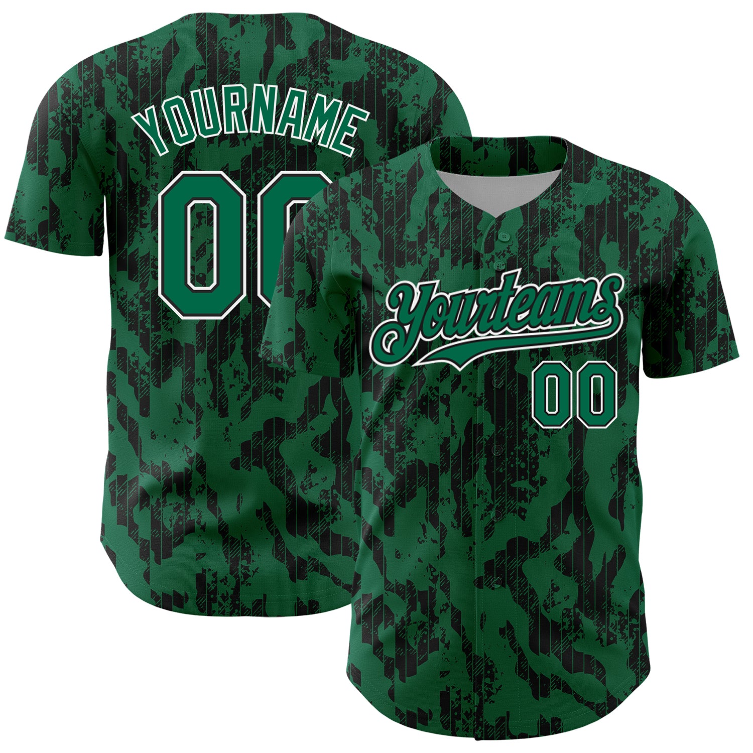 Customizable 3D Pattern Baseball Jersey in Kelly Green and Black-White with Abstract Design - Personalized Name and Number