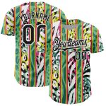 Custom Name Number Baseball Jersey Animal Fur Print 3D Pattern Kelly Green Black White with Leaves Personalized Kelly Green