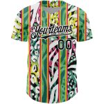 Custom Name Number Baseball Jersey Animal Fur Print 3D Pattern Kelly Green Black White with Leaves Personalized Kelly Green