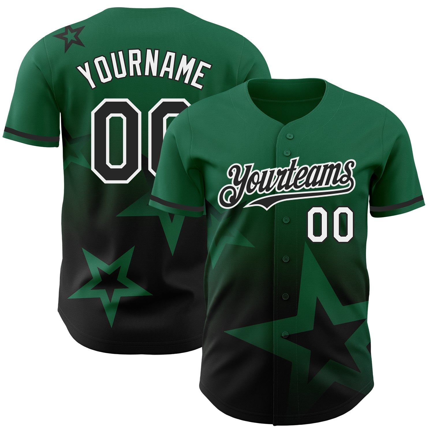 Custom Twinkle Star Baseball Jersey with 3D Pattern, Personalized Kelly Green Design, Team Name and Number, Authentic Style
