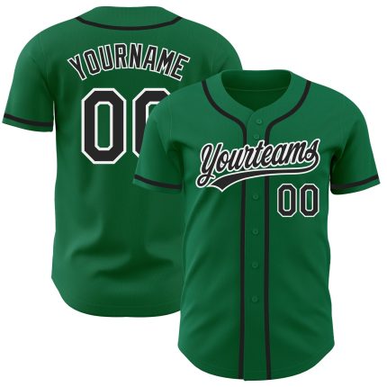 Custom Kelly Green Authentic Baseball Jersey with Black and White Details Personalized Kelly Green Black-White Authentic