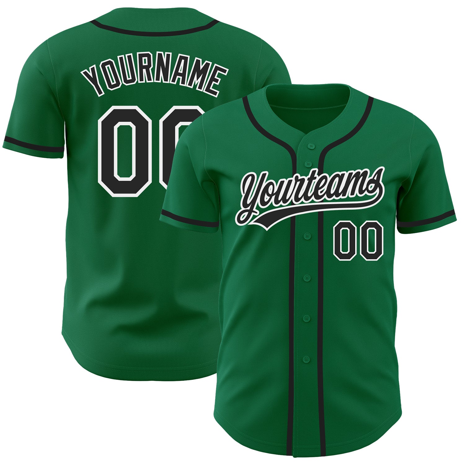 Custom Kelly Green Authentic Baseball Jersey with Black and White Details Personalized Kelly Green Black-White Authentic