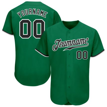 Custom Team Name and Number Authentic Baseball Jersey in Kelly Green Black-White Personalized Kelly Green Black-White Authentic