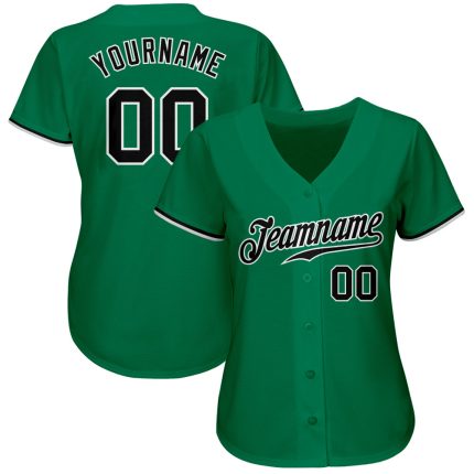Custom Team Name and Number Authentic Baseball Jersey in Kelly Green Black-White Personalized Kelly Green Black-White Authentic