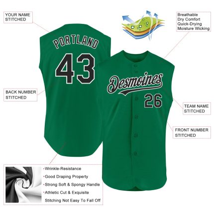 Personalized Authentic Sleeveless Baseball Jersey in Kelly Green Black-White Personalized Kelly Green Black-White Authentic