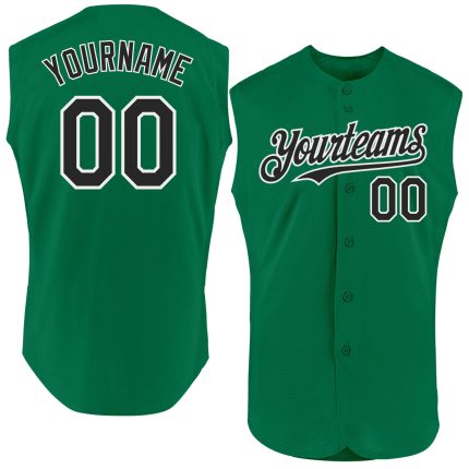 Personalized Authentic Sleeveless Baseball Jersey in Kelly Green Black-White Personalized Kelly Green Black-White Authentic