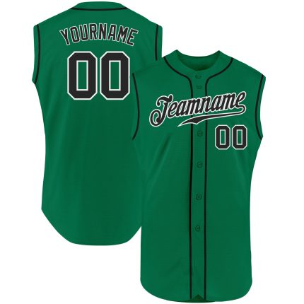 Custom Name and Number Baseball Jersey - Authentic Sleeveless Kelly Green Black-White Design Personalized Kelly Green Black-White