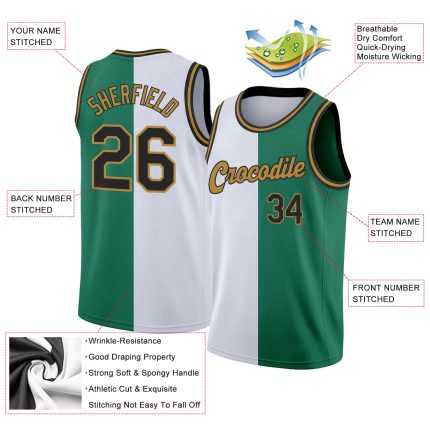 Custom Name and Number Authentic Split Basketball Jersey - Personalized Kelly Green Black-White Fashion Team Jersey Personalized