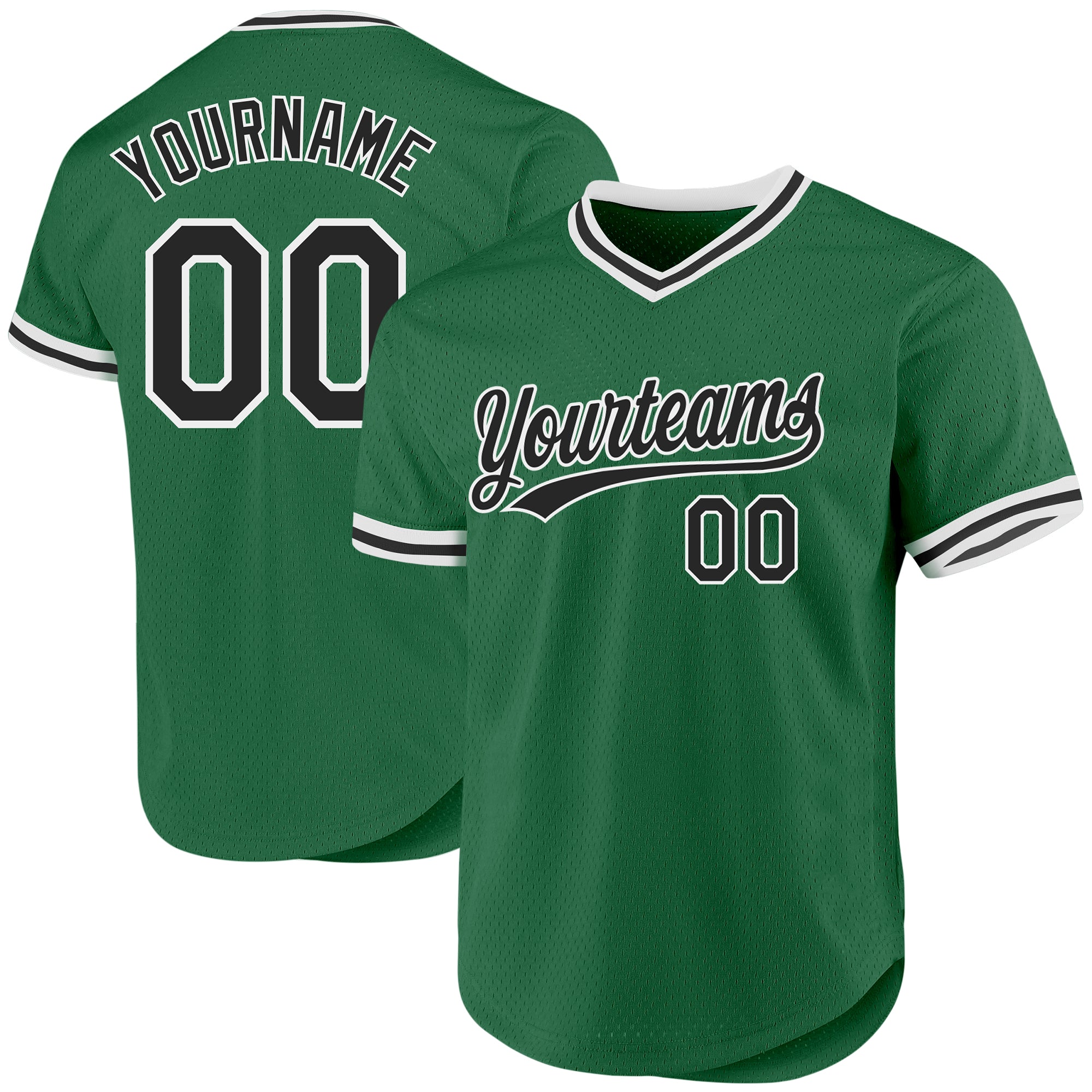 Custom Name Number Kelly Green Black-White Authentic Throwback Baseball Jersey - Personalized Team Jersey Personalized Kelly