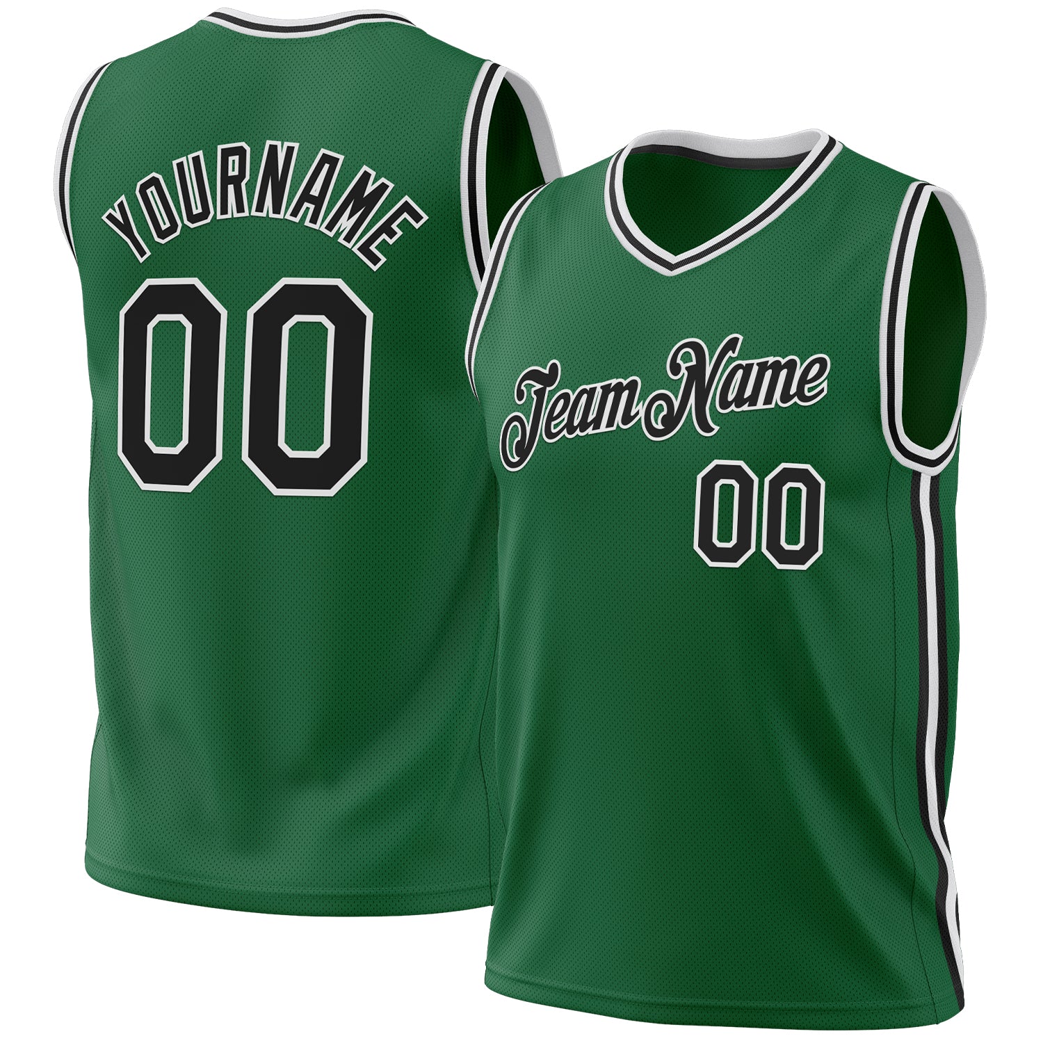 Personalized Authentic Throwback Basketball Jersey in Kelly Green and Black-White Personalized Kelly Green Black-White Authentic