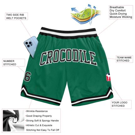 Custom Team Shorts with Name and Number - Kelly Green Black-White Authentic Throwback Basketball Shorts Personalized Kelly