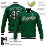 Custom Name Number Bomber Jacket - Personalized Kelly Green Black-White Varsity Letterman Full-Snap Jacket Personalized Kelly