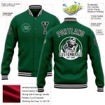 Personalized Kelly Green Varsity Letterman Bomber Jacket Black-White Full Snap Personalized Kelly Green Black-White Bomber