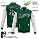 Personalized Kelly Green Two Tone Bomber Jacket - Black-White Full-Snap Varsity Letterman Style Personalized Kelly Green