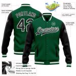 Custom Name Number Varsity Letterman Two Tone Bomber Jacket Kelly Green Black White Full-Snap Personalized Kelly Green Black-White