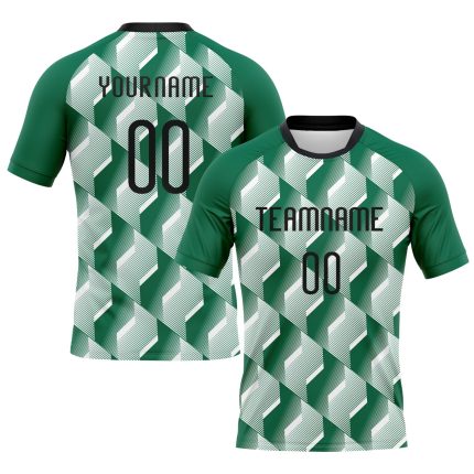 Custom Name and Number Volleyball Jersey Geometric Shape in Kelly Green and Black-White - Personalized Team Uniform Personalized